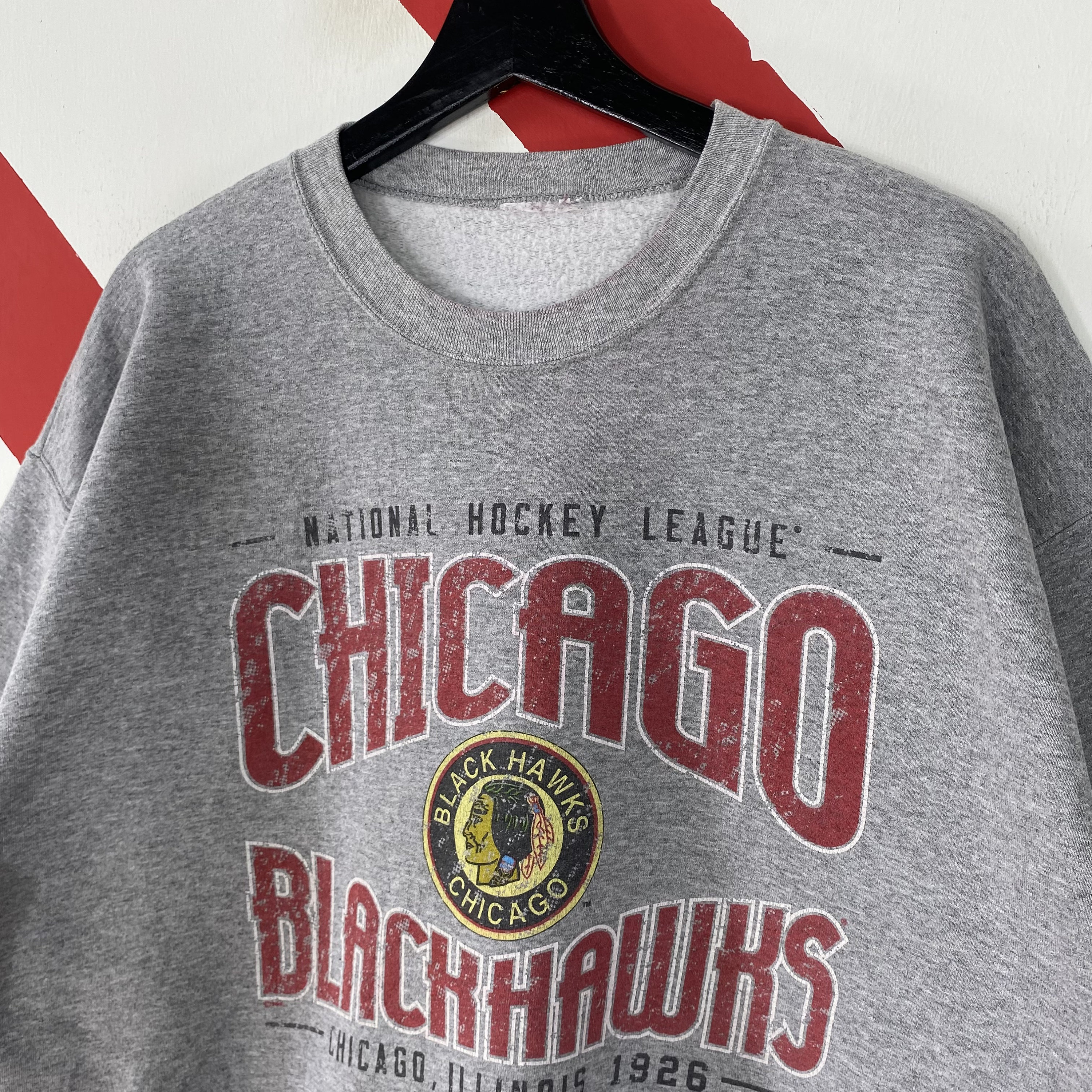 Vintage Chicago Blackhawks Crew Neck Sweatshirt Youth Large 18X24 Gray  Pullover