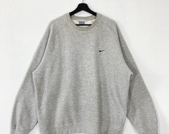Felpa vintage Nike con scollo rotondo, pullover Nike Air Sportswear, maglione Nike Swoosh con logo ricamato, grigio XL