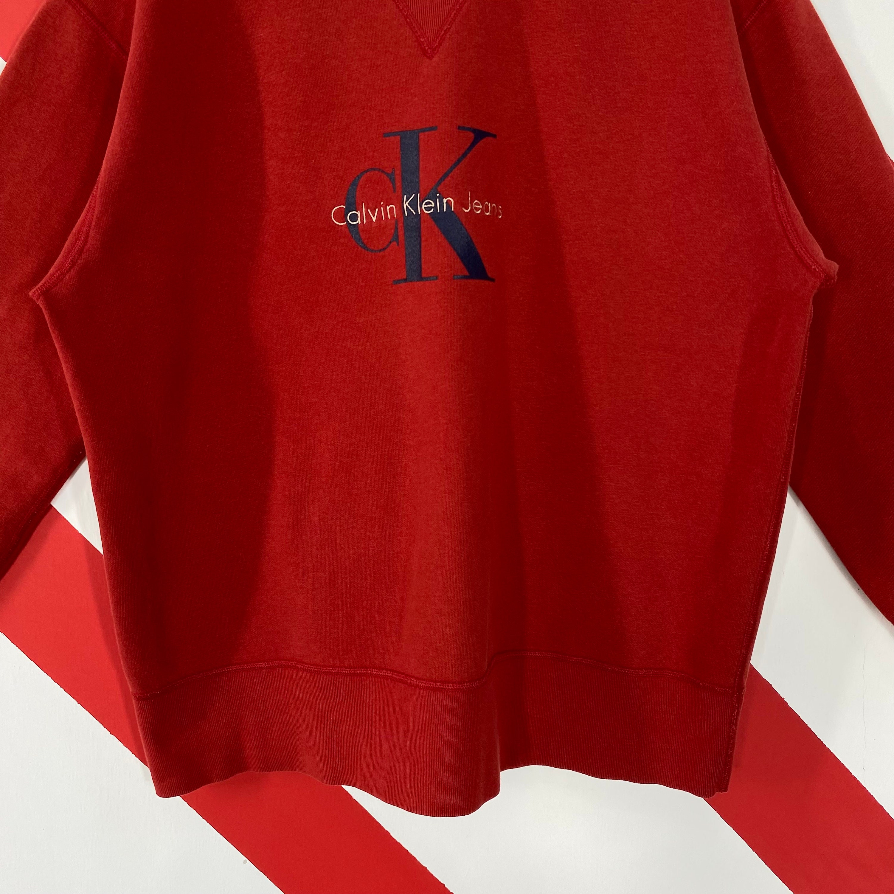 Vintage 90s Calvin Klein Sweatshirt Calvin Klein Crewneck Calvin Klein  Jeans Sweater Pullover Calvin Klein Jeans Embroidery Logo Red Medium 
