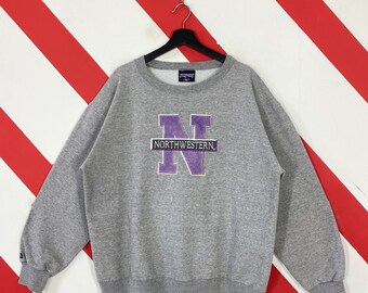 Vintage 90s Northwestern University Sweatshirt Northwestern Crewneck Northwestern Sweater Northwestern Wildcats Embroidered Logo Grey XLarge