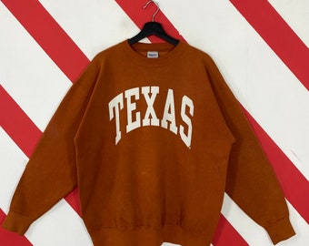 Vintage 90er Jahre University Texas Sweatshirt Texas Longhorns Crewneck University Texas Pullover Pullover Texas Longhorns Print Logo Orange XLarge