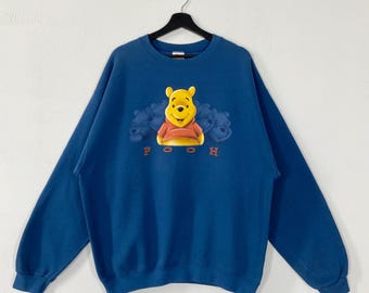Vintage 90s Winnie The Pooh Sweatshirt Pooh Crewneck Pooh Rabbit Sweater Pullover Kanga Eeyore Piglet Tigger Print Logo Blue XLarge