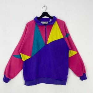 Vintage 90-talsfärgblockströja med halv dragkedja, flerfärgad, stor