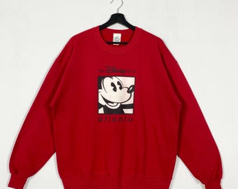 Vintage 90s Mickey Mouse Sweatshirt Crewneck Pullover Goofy Pluto Donald Duck Minnie Mouse Print Logo Red Large