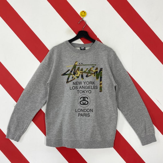 Vintage Stussy Dark Gray Monogram Print Stucci Hoodie Sweatshirt