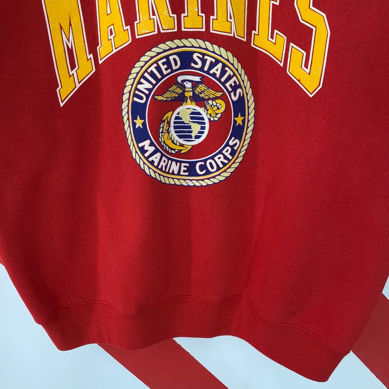 Vintage 90er Jahre USMC Marine Corps Sweatshirt USMC Crewneck United State Marine Corps Pullover Pullover Militär USMC Print Logo Rot XLarge Bild 4