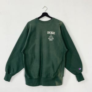 Vintage 90s Duke University Sweatshirt Duke University Crewneck Duke Sweater Pullover Reverse Weave Duke Blue Devils Print Logo Green Large
