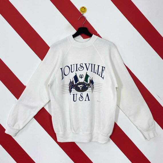 VintageClassicsShirt Vintage 90s Louisville Sweatshirt Louisville Crewneck Louisville Sweater Pullover Louisville USA Cardinals Print Logo White Medium