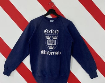 Vintage 80s Oxford University Sweatshirt Oxford Crewneck Oxford University Sweater Pullover Oxford University Print Logo Blue Small