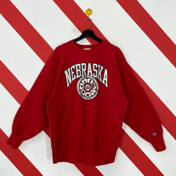 Vintage 90s University Nebraska Sweatshirt Nebraska Crewneck Nebraska Sweater Reverse Weave Nebraska Cornhuskers Print Logo Red XXLarge