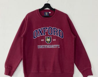 Vintage Oxford University Sweatshirt Crewneck Pullover Oxford Embroidered Logo Red Large