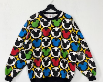 Bluza z okrągłym dekoltem w stylu vintage z lat 90. z Myszką Miki i Kaczorem Donaldem, Goofy Minnie i Pluto, z nadrukiem w kształcie tęczy, rozmiar M