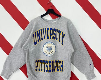 Vintage 90s University Of Pittsburgh Sweatshirt Pittsburgh Crewneck Pittsburgh Sweater Pullover Pittsburgh Panthers Print Logo Grey Medium