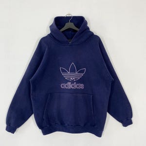 Vintage 90s Adidas Hoodie Sweatshirt Adidas Equipment Sweater Pullover Sportswear Adidas Trefoil Embroidered Logo Blue Large