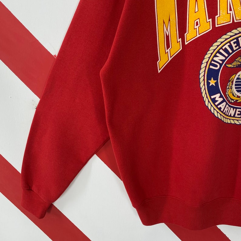 Vintage 90er Jahre USMC Marine Corps Sweatshirt USMC Crewneck United State Marine Corps Pullover Pullover Militär USMC Print Logo Rot XLarge Bild 6