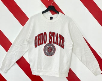 VintageClassicsShirt Vintage 80s Ohio State Buckeyes Sweatshirt Ohio Crewneck University Ohio State Sweater Pullover Sportswear Ohio State Print Logo White Small