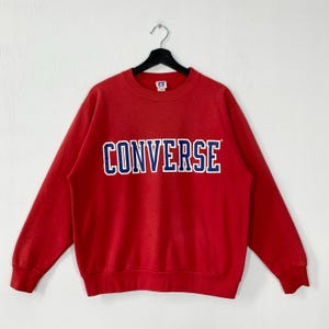 Vintage 90s Converse Sweatshirt Converse Crewneck Converse Sweater Pullover Converse USA Streetwear Converse Print Logo Red Medium