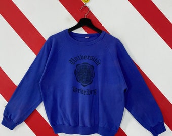 Vintage 80s Heidelberg University Sweatshirt Heidelberg Crewneck Heidelberg Sweater Pullover Heidelberg Germany Print Logo Blue Small