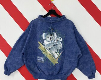 Vintage 90s Koala Bear Sweatshirt Koala Bear Crewneck Koala Bear Sweater Pullover Animal Habitat Koala Bear Print Logo Blue Size Small