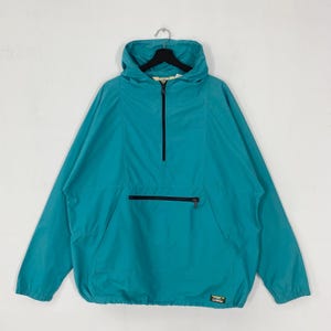 Vintage jaren 90 LL Bean windjack anorak jack met halve rits hoodie buitenuitrusting L.L.Bean patch logo groen XLarge