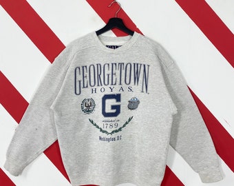 Vintage 90er Jahre Georgetown Universität Sweatshirt Georgetown Hoyas Crewneck Georgetown Sweater Pullover Georgetown Hoyas Print Logo Grau Medium