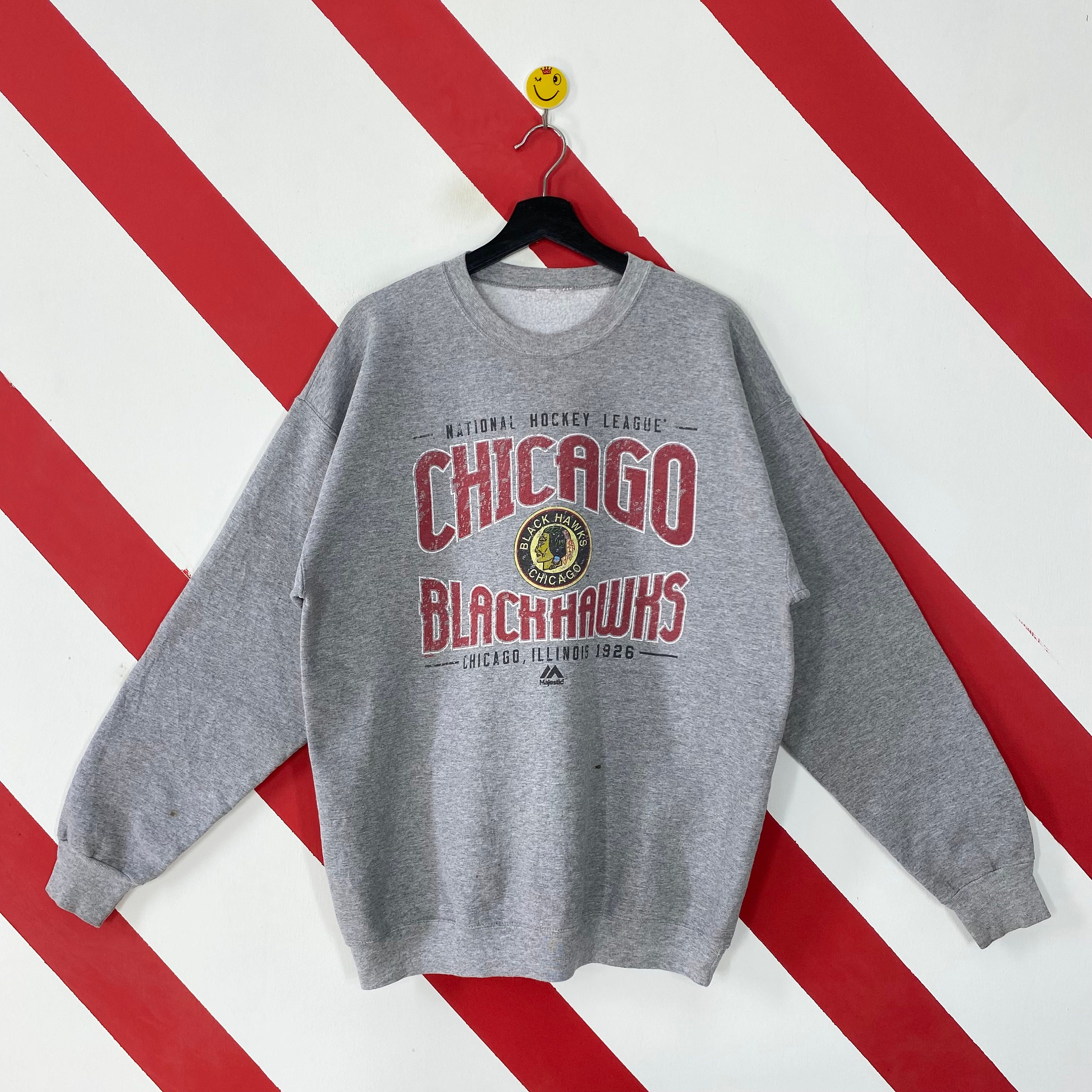 ShopCrystalRags Chicago Blackhawks, NHL One of A Kind Vintage Sweatshirt with Crystal Star Design