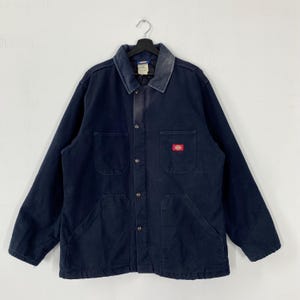 Vintage Dickies Workwear Jacket Button Zipper Heavyweight Dickies Coat Denim Patch Logo Blue XLarge