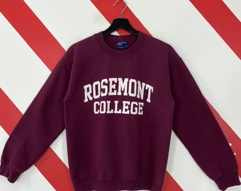 Vintage Rosemont College Sweatshirt Rosemont Crewneck Rosemont College Sweater Pullover Rosemont College Ravens Print Logo Maroon Small