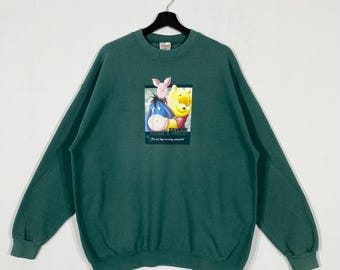 Vintage 90s Winnie The Pooh Sweatshirt Crewneck Pullover Kanga Eeyore Piglet Tigger Print Logo Green XLarge