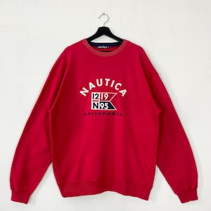 Vintage 90s Nautica Sweatshirt Nautica Crewneck Nautica Sweater Pullover Nautica Sailing Gear Embroidered Logo Red XLarge