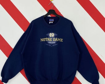 Vintage 90s Notre Dame Sweatshirt Notre Dame Crewneck Notre Dame Fighting Irish Sweater University Notre Dame Embroidered Logo Blue Large