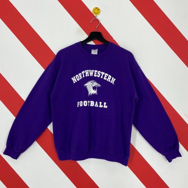 Vintage Northwestern Wildcats Sweatshirt Wildcats Crewneck Wildcats Sweater Pullover Northwestern University Print Logo Purple Size Medium