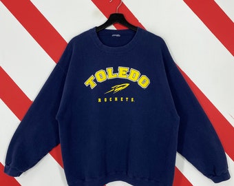 Vintage University Of Toledo Sweatshirt Toledo Crewneck Toledo Sweater Pullover University Of Toledo Rockets Print Logo Blue Size Large