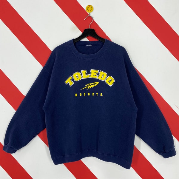 Vintage University Toledo Sweatshirt Toledo Crewneck Toledo Sweater Pullover University Toledo Rockets Print Logo Blue Size Large