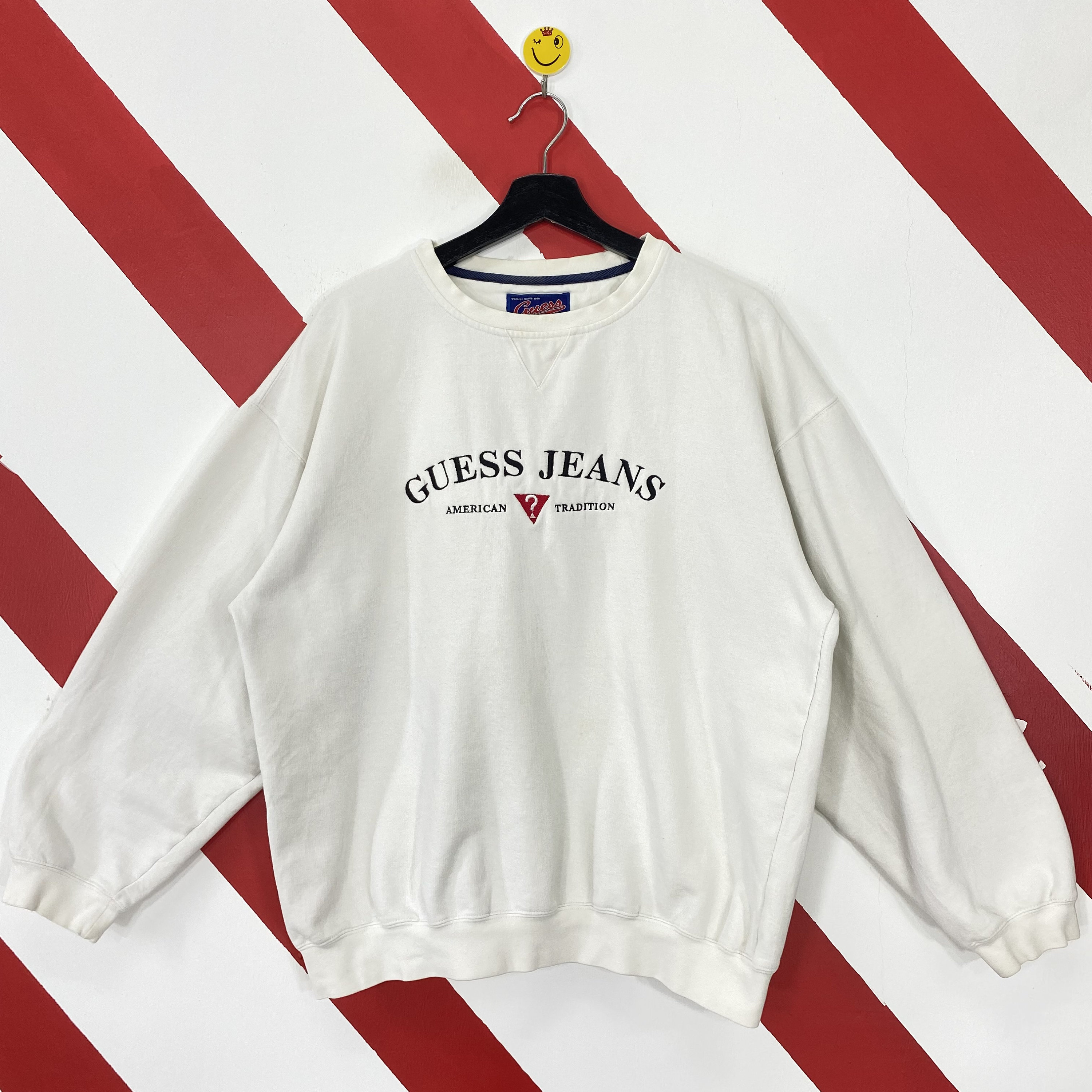 Sweater Guess Jeans Crew Neck Guess Jeans White Guess Crewneck