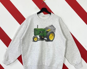 Vintage 90s Tractor Sweatshirt Tractor Crewneck Tractor Caterpillar Sweater Pullover Heavy Equipment John Deere Print Logo Grey Medium