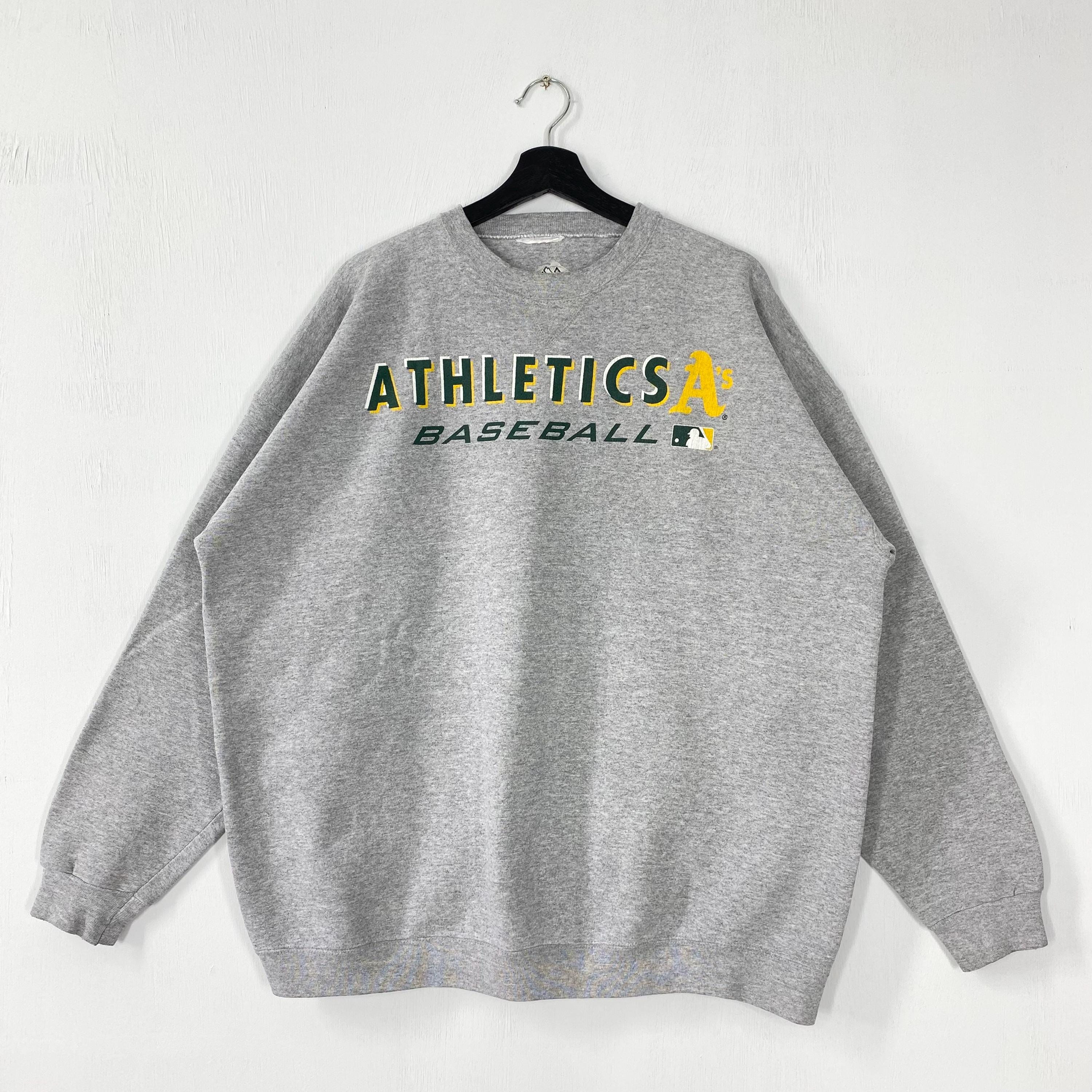 Vintage Oakland Athletics Sweatshirt Oakland Athletics Crewneck Athletics Sweater Pullover MLB Athletics Oakland Print Logo Grey XXLarge