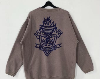 Sudadera vintage Oneill de los años 90 con cuello redondo, diseño de tabla de surf, ropa de surf, estampado de logotipo, gris, talla grande