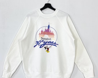 Vintage 90s Mickey Mouse Sweatshirt Crewneck Pullover Goofy Pluto Donald Duck Minnie Mouse Print Logo White Medium
