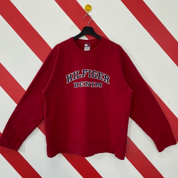 Vintage Tommy Hilfiger Sweatshirt Tommy Hilfiger Crewneck Tommy Hilfiger Trui Pullover Tommy Hilfiger Geborduurd Logo Rood XLarge