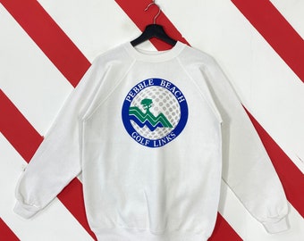 Vintage 90s Golf Pebble Beach Sweatshirt Legends Golf Crewneck Golf Sports Sweater Pullover Golf Club Pebble Beach Print Logo White Medium