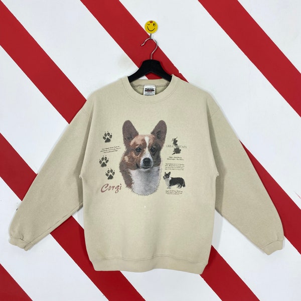 Vintage 90s Welsh Corgi Dog Sweatshirt Welsh Corgi Crewneck Welsh Corgi Sweater Pullover Welsh Corgi Dog Breed Print Logo Brown Small