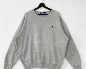 Sudadera vintage de los años 90 de Polo Ralph Lauren con cuello redondo y logo bordado de Polo Bear, gris, talla grande