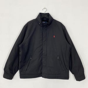 Vintage 90s Polo Ralph Lauren Harrington Jacket Polo RL Hoodie Zipper Puffer Embroidered Logo Black XLarge