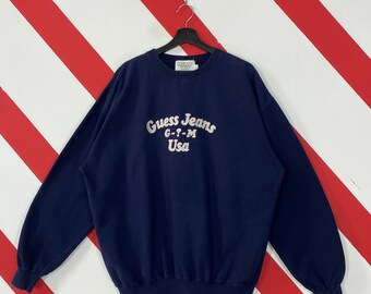 Vintage 90s Guess Sweatshirt Guess Crewneck Guess Jeans Pull Pullover Guess Jeans USA Broderie Logo Guess Designer Vert Medium Etsy France