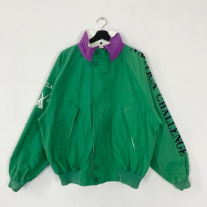 Vintage 90s Nautica Jacket Bomber Zipper Jacket Nautica Challenge Sailing Gear Hoodie Embroidered Logo Green Large