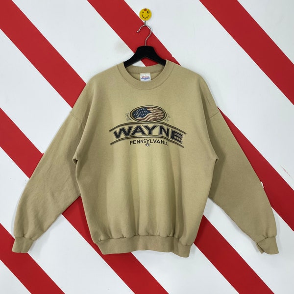 Vintage Wayne Sweatshirt Wayne Crewneck Wayne Township Sweater Pullover Wayne Pennsylvania Delaware County Print Logo Brown XLarge