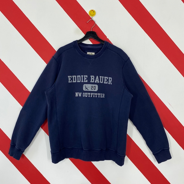 Vintage Eddie Bauer Sweatshirt Eddie Bauer Crewneck Eddie Bauer Sweater Pullover Outdoor Eddie Bauer Print Logo Blue Size Large