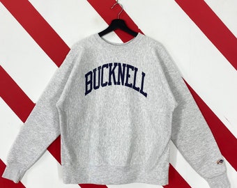 Vintage 90er Jahre Bucknell Universität Sweatshirt Bucknell Crewneck Bucknell Universität Pullover Pullover Pullover Bucknell Bison Print Logo Grau Large