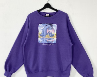 Sudadera vintage de Igor, cuello redondo, estilo pullover, con estampado de Tigger, Winnie the Pooh, Piglet, conejo y Kanga, color morado, talla mediana